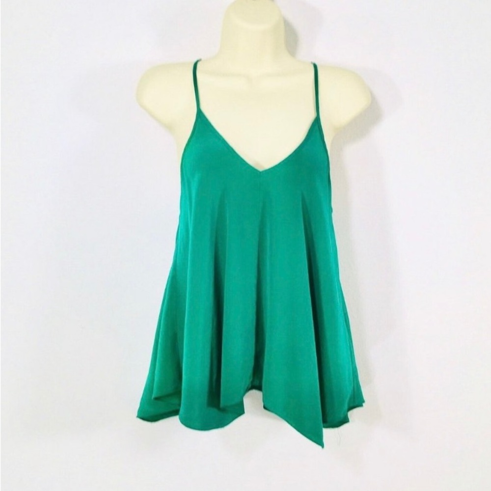 Amanda Uprichard Sz S Silk Spaghetti Strap Racerback Top Cami Asymmetrical Hem